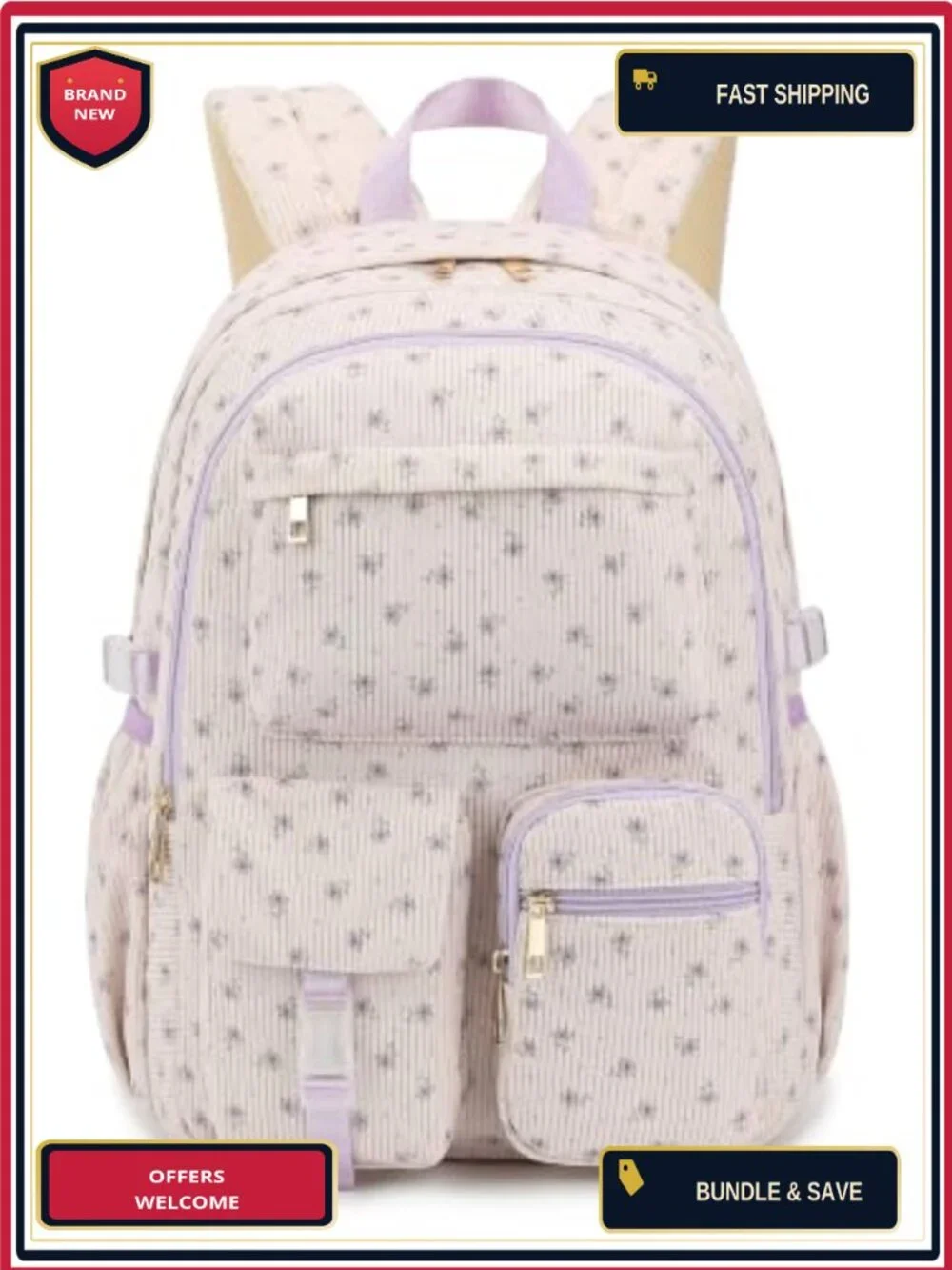 Corduroy Backpack for School Travel Laptop Daypack Lightweight Teen
